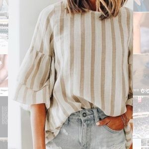 NWOT Tan striped short sleeve shirt